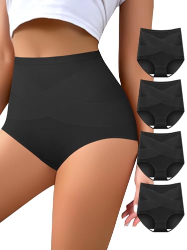 Women's High Waisted Underwear Slightly Tummy Control Panties 4 Pack - color: Multicolor-black 4pack, size: X-Large