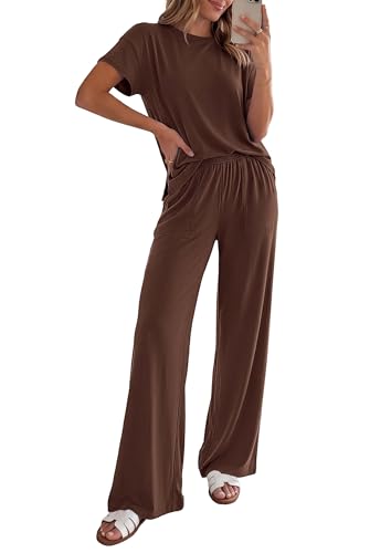 PRETTYGARDEN Women's Summer 2 Piece Matching Lounge Sets - color: Brown, size: Small
