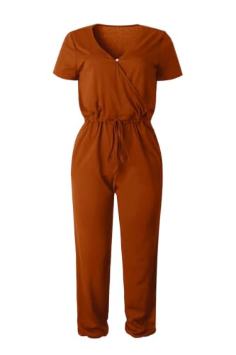 PRETTYGARDEN Jumpsuits for Women Casual Summer Romper - color: Brick Red, size: Small