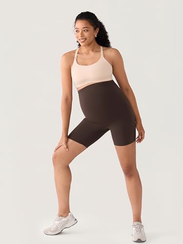 MOMANDA Seamless Maternity Biker Shorts 6" - color: Clay Brown, size: Small