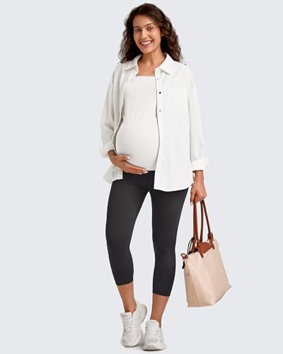 G4Free BareFeel Maternity Leggings with Pockets Over The Belly Stretchy Workout Yoga Pregnancy Pants - color: Black, size: Medium