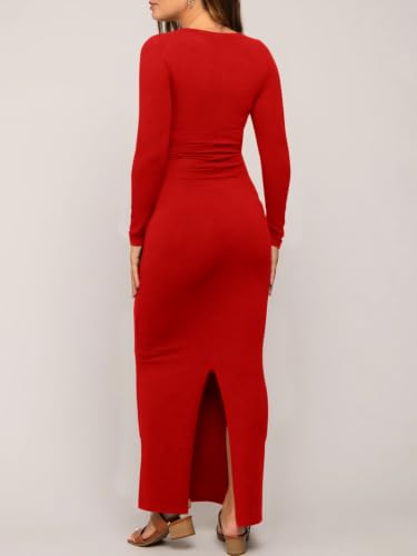 Yousify Womens Maternity Maxi Dress Long Sleeve Slim Fit Pregnancy Clothes - color: Red, size: Small