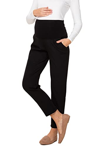 LaClef Women's Over The Belly Relaxed Fit Maternity Pants - color: Black, size: X-Large