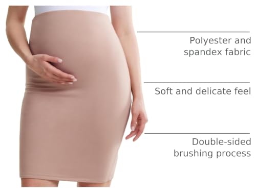 POSHDIVAH Maternity Skirt Over The Belly with Slit - color: Short-khaki, size: Large