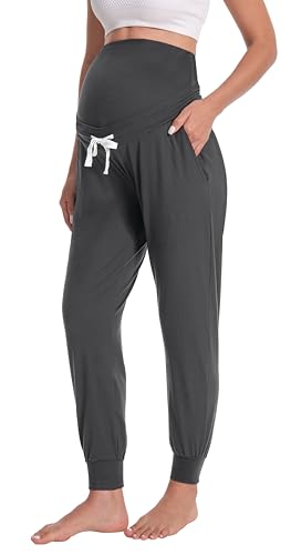 Women's Maternity Joggers Over Belly Sweatpants - color: Darkgrey, size: XX-Large