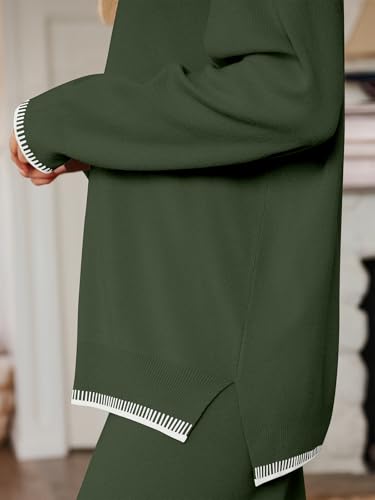 LILLUSORY Lounge Sets Womens 2 Piece Matching 2026 Fall Knit Sweater Set - color: Army Green, size: X-Large