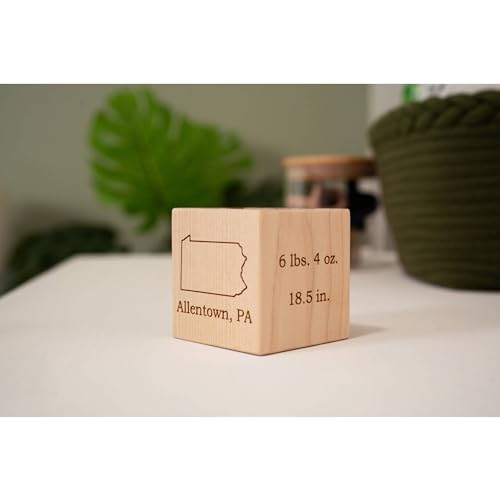Personalized Baby Birth Block, Custom Newborn Keepsake Gift, Made in USA - color: Natural, size: 2"