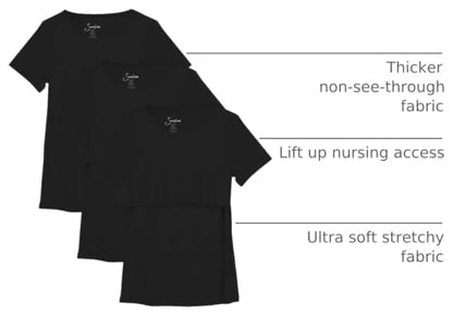 Sosolism Women’s Maternity Nursing Tops Breastfeeding 3-Pack S-XXL - color: Black/Black/Black, size: Large