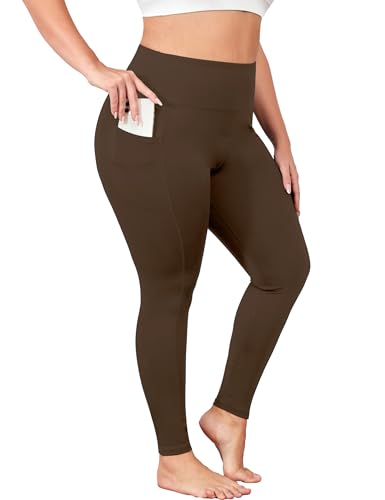 L-5XL Plus Size Butt Lifting Yoga Pants for Women with Pockets 25" - color: Brown, size: 3X-Large Plus