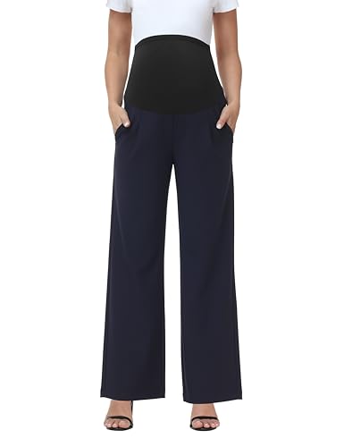 Maternity Pants Work Stretchy Wide Leg Dress Pant - color: Navy Blue, size: Large