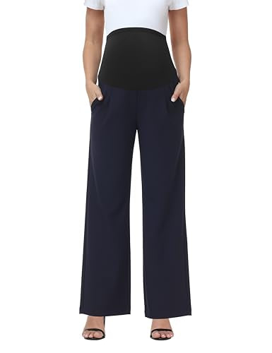 Maternity Pants Work Stretchy Wide Leg Dress Pant - color: Navy Blue, size: X-Large