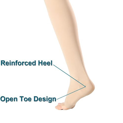 Medical Thigh High Compression Socks 20-30 mmHg for Women,Open Toe - color: Open Toe Beige, size: X-Large