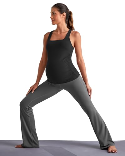 G4Free BareFeel Maternity Tank Tops with Removable Pads Pregnancy Clothes - color: Black, size: Medium