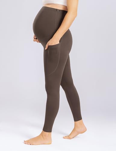 Enerful Maternity Leggings with Pockets Yoga Tights - color: Black+coffee, size: Medium