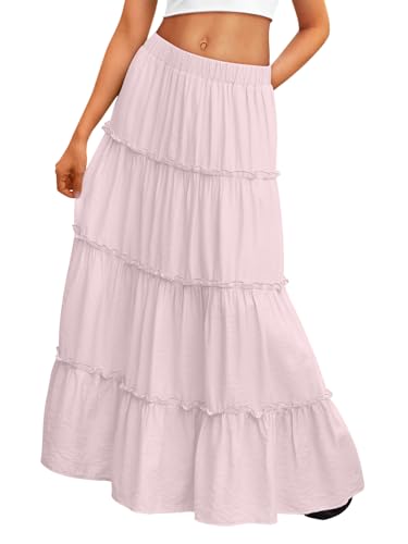 Trendy Queen Maxi Skirts for Women Boho Skirt with Pockets Summer Outfits - color: Pink, size: Small