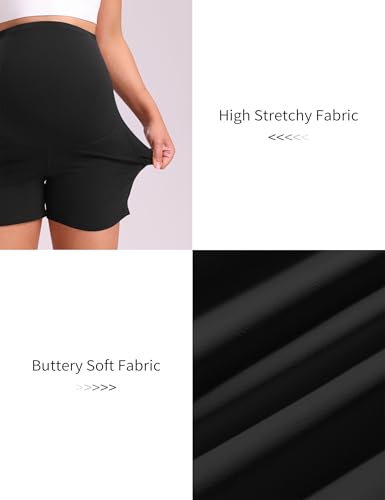 Mama Land Women's Maternity Athletic Shorts with Pockets, 4 Inch - color: Black, size: Large