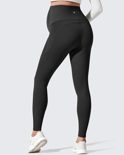 G4Free BareFeel Fleece Lined Maternity Leggings with Pockets Winter - color: Black, size: XX-Large