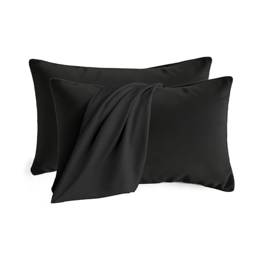 Set of 2 Brushed Microfiber Pillowcases 20x30 inch Black - color: Black, size: Queen