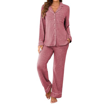 Pajamas for Women Set 2 Piece, Super-Soft Long Sleeve Postpartum PJS - color: Lake Red, size: Small