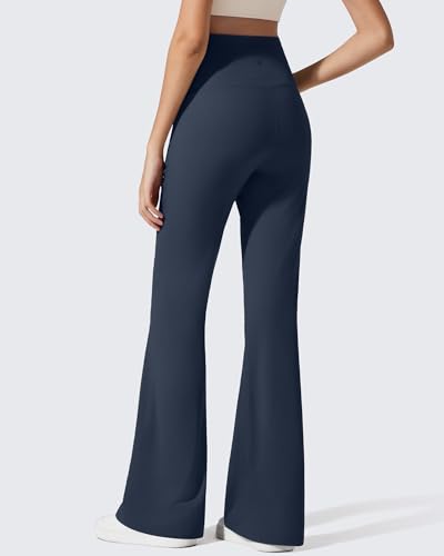 G4Free Ribbed Maternity Pants Yoga Flare Pregnancy Leggings Casual - color: Dark Navy, size: Medium