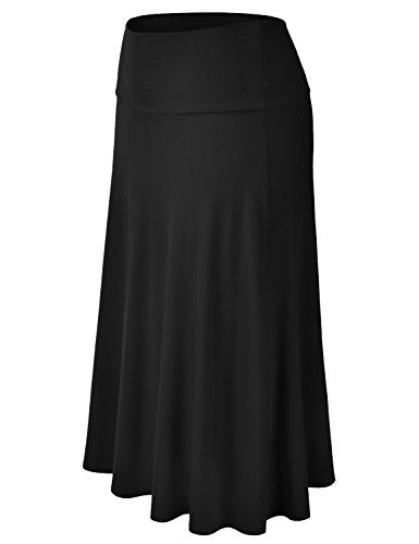 EIMIN Women's Solid Flared Lightweight Elastic Waist Classic Midi Skirt (S-3XL) - color: Est001_black, size: Small
