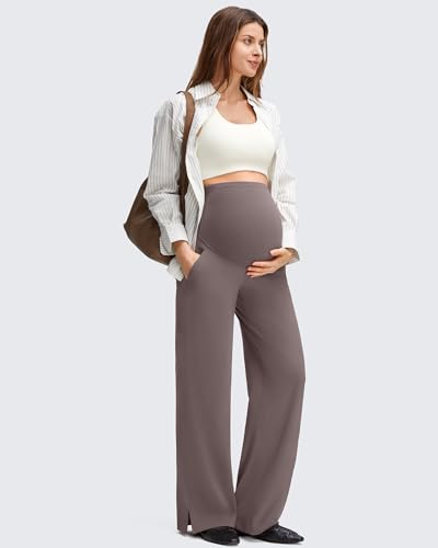 G4Free ShiftReady Maternity Dress Pants Wide Leg Pregnancy Work Tousers - color: Taupe, size: Small