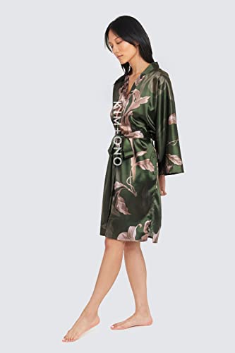 KIM+ONO Satin Short Kimono Robe for Women - color: Ayame - Olive