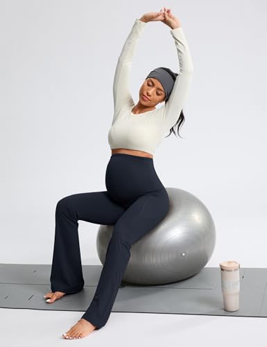 Mama Land Buttery Soft Maternity Flare Leggings - color: Navy Blue, size: Medium