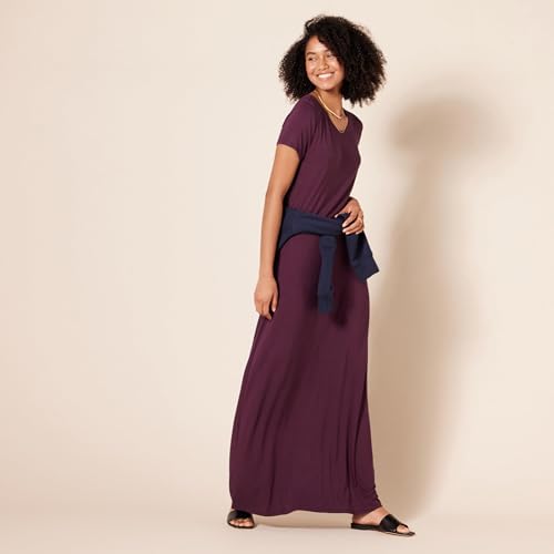 Amazon Essentials Women's Short-Sleeve Maxi Dress - color: Burgundy, size: Large