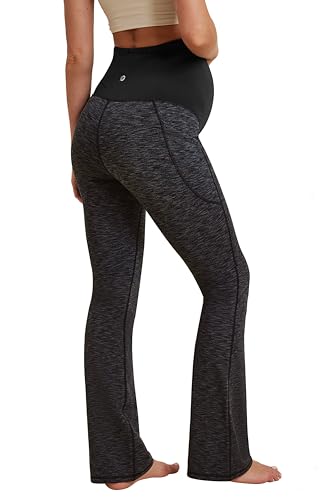 Fleece Lined Maternity Pants for Women Soft Maternity Leggings Over Belly - color: Spacedye Mattblack, size: Medium