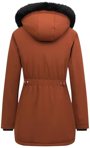 MOERDENG Women's Long Winter Down Coat Thicken Fleece Lined Puffer Jacket - color: Brown, size: Medium