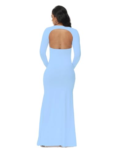 Women's Maternity Elegant Fitted Maxi Dress for Photoshoot - color: Light Blue, size: Small