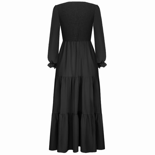 CzzzyL Women's Nursing Dress Smocked Bodice Ruched Midi with Pockets - color: Black, size: Medium