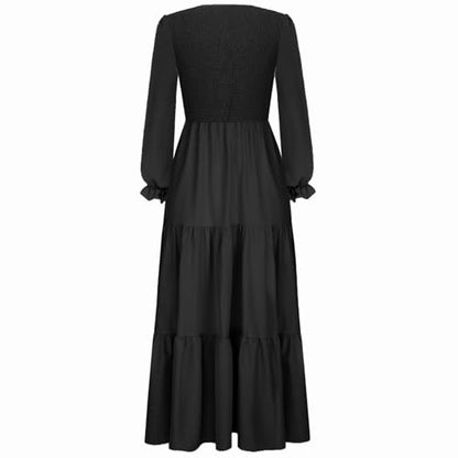 CzzzyL Women's Nursing Dress Smocked Bodice Ruched Midi with Pockets - color: Black, size: Medium