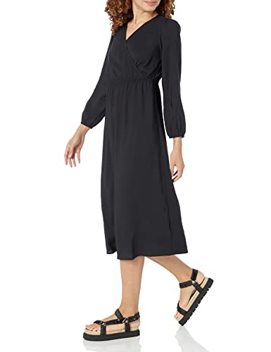 Amazon Essentials Women's Lightweight Georgette Long Sleeve V-Neck Midi Dress (Available in Plus Size) - color: Black, size: Medium