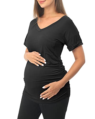 Rnxrbb 3 PCS Short Sleeve Maternity Shirts Summer Pregnancy Tops Clothes - color: 4-pink&black&gray, size: Small