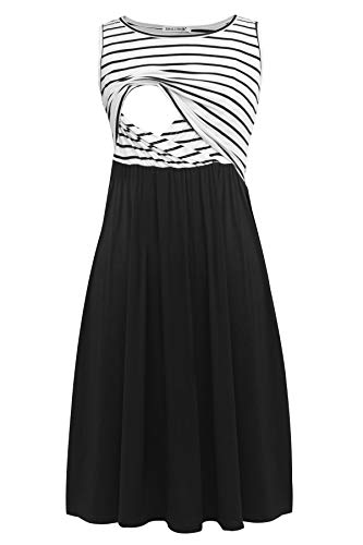 Smallshow Women's Sleeveless Nursing Dresses - color: White Stripe-black, size: Small