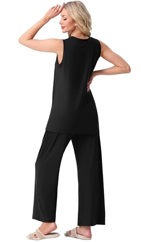 PrinStory Womens Pajamas Sets Sleeveless Pjs Set S-4XL - color: Black, size: Small
