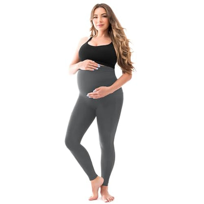 SINOPHANT Maternity Leggings with Pockets Over Belly Yoga Pants - color: Grey, size: Medium