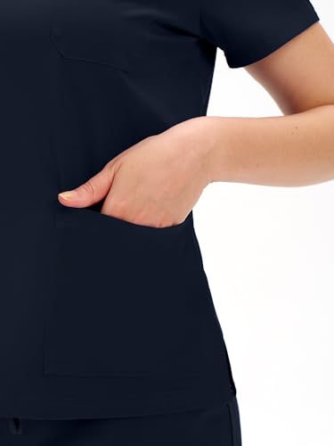 COZYFIT Scrubs for Women - V Neck Top & Cargo Straight Pants 12 Pockets - color: Navy Blue, size: Medium