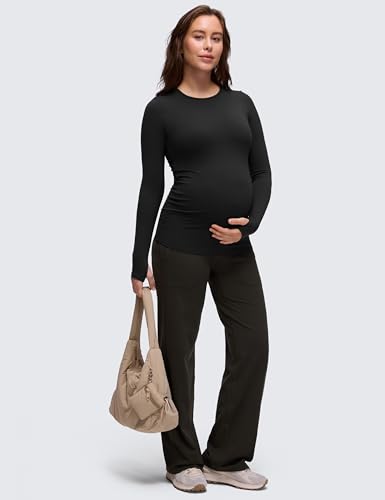 CRZ YOGA Maternity Crewneck Tops - color: Black, size: Large