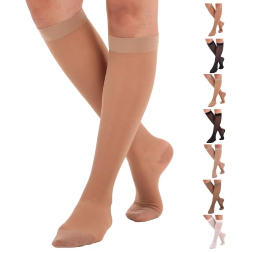 ABSOLUTE SUPPORT Sheer Womens Compression Socks 15-20 mmHg - color: Beige, size: Large