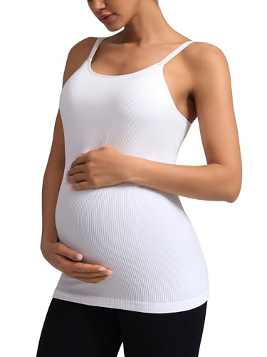 ATTRACO Women's Maternity Tank Tops with Built in Bra Pregnancy Tank - color: A-white, size: X-Large