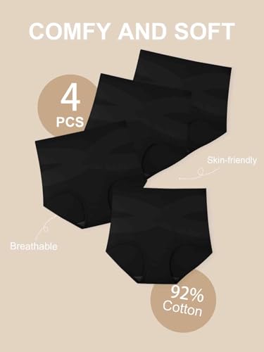 Women's High Waisted Underwear Slightly Tummy Control Cotton Panties Full Coverage Postpartum Briefs 4 Pack - color: Multicolor-black 4pack, size: Small