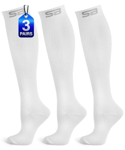 SB SOX 3-Pair Compression Socks (15-20mmHg) - color: 04 – Solid White, size: L/XL