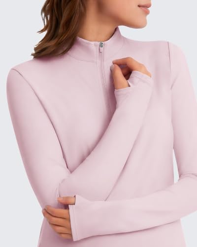 G4Free Lightbreeze Maternity Shirts Long Sleeve Half Zip Mock Neck Yoga - color: Light Pink, size: Medium