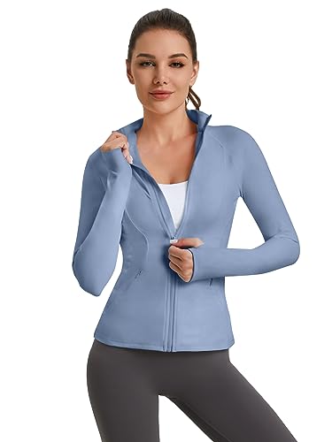 VUTRU Women's Workout Yoga Jacket Full Zip Running Athletic Track Jacket - color: Back Mesh Vent Light Blue, size: X-Small