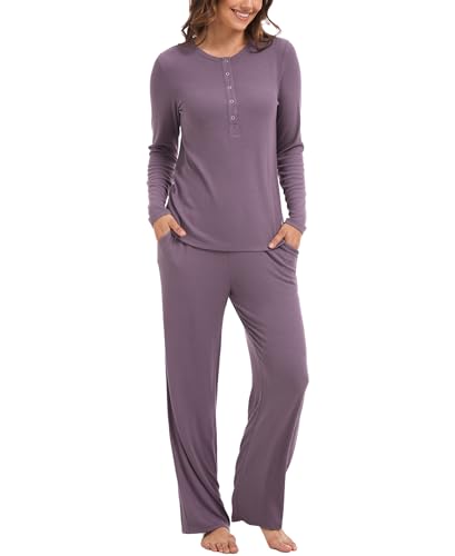 GYS Women's Bamboo Viscose Nursing Pajama Set, Wide Waist Cooling - color: Purplish Grey, size: X-Large