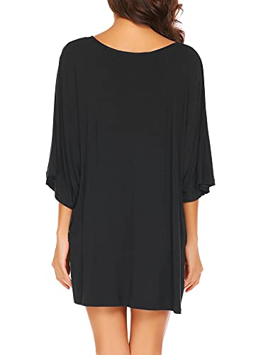 Ekouaer Nightgowns for Women Deep V Neck Sleep Shirt Oversized Night Shirt - color: Black, size: XX-Large