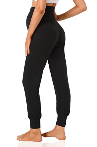 V VOCNI Women's Maternity Joggers Pants Pregnancy Sweatpants - color: A-black/Black, size: Medium